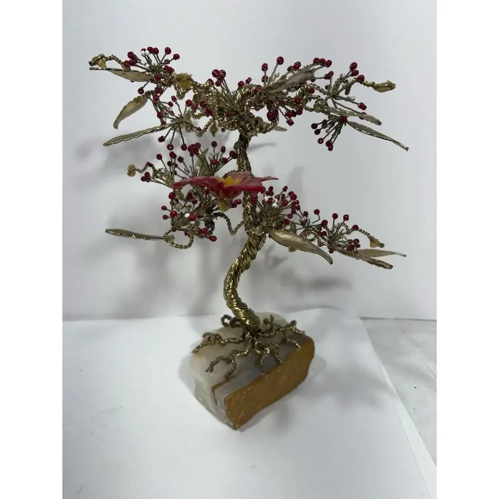 Tree of Life or‎ Feng Shui tree, crafted with beads on Marble stone base Golden